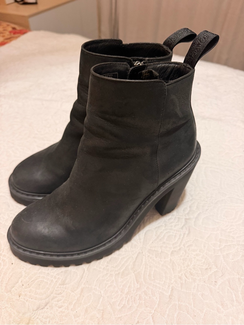 Dr. Martens Black Leather Chunky Heel Ankle Boots